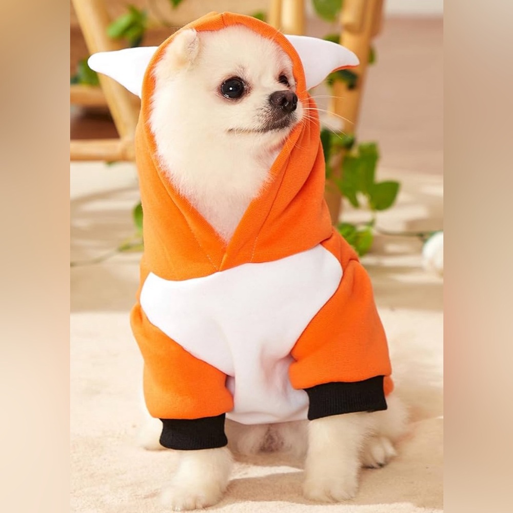 Orange and White Fox Hoodie for Small Pets